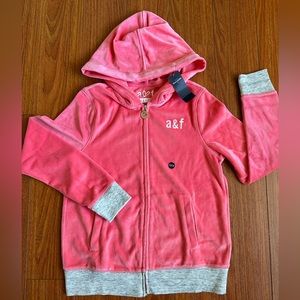 Abercrombie Kids pink velvet long sleeve hoodie, size 13/14